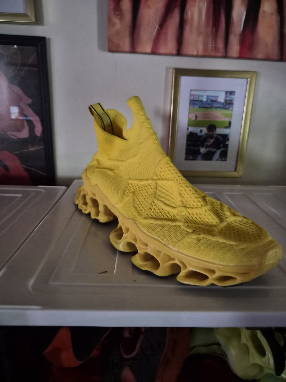 Men's Yellow Knit Athletic Sneakers